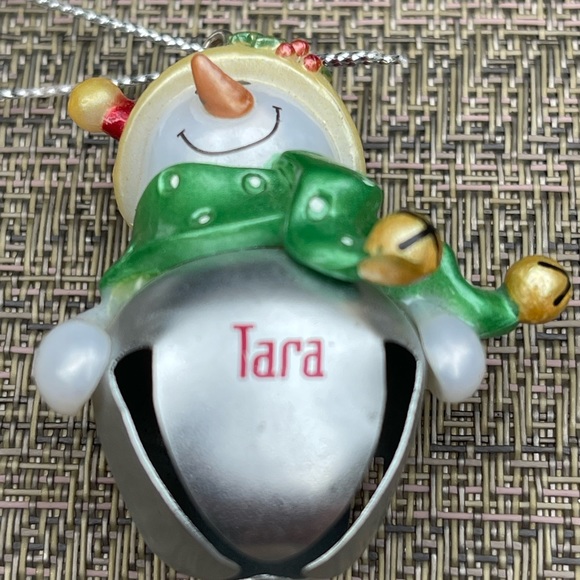 Tara Personalized Jingle Bell Snowman Christmas Ornament NWT - Picture 2 of 8